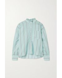 Étoile Isabel Marant Chemisier Oversize En Voile De Coton Mélangé À Rayures Et À Volants Olena - Bleu