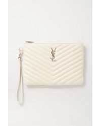 Saint Laurent Monogramme Quilted Textured-leather Pouch - White