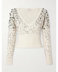 Max Mara - Cropped Embellished Ribbed Wool-Blend Sweater - Lyst