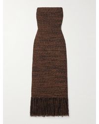 FRAME - Trägerloses Midikleid Aus Bouclé Mit Fransen - Lyst