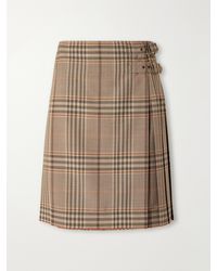 Burberry - Pleated Checked Wool Mini Skirt - Lyst