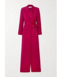 Diane von Furstenberg Monica Jumpsuit Aus Crêpe Mit Bindegürtel Und Satinbesatz - Rot