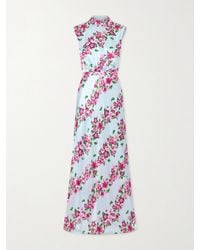Saloni - Fleur Printed Satin Halterneck Gown - Lyst