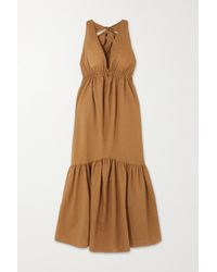 Marysia Swim Seashell Cotton-seersucker Halterneck Midi Dress - Brown