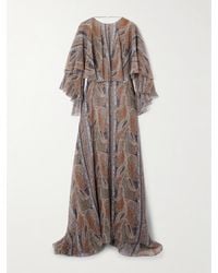 Saint Laurent - Open-Back Cape-Effect Paisley-Print Silk-Georgette Maxi Dress - Lyst