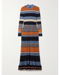 Ulla Johnson - Evangeline Striped Pleated Metallic-Knit Turtleneck Maxi Dress - Lyst