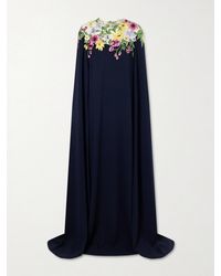 Oscar de la Renta - Cape-Effect Floral-Embroidered Silk-Blend Georgette Gown - Lyst