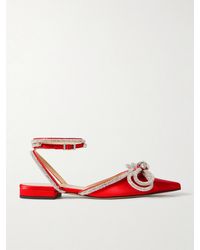 Mach & Mach - Double Bow Crystal-Embellished Satin Point-Toe Flats - Lyst