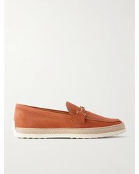 Tod's - Gomma Embellished Leather And Raffia-Trimmed Suede Loafers - Lyst
