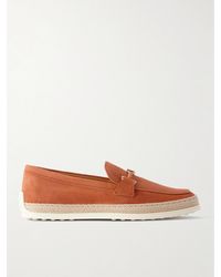 Tod's - Gomma Embellished Leather And Raffia-Trimmed Suede Loafers - Lyst