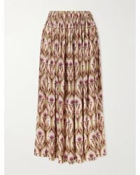 FARM Rio - Garden Medal Pleated Printed Twill Midi Skirt - Lyst