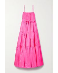 Adam Lippes Belted Tiered Silk-taffeta Maxi Dress - Pink
