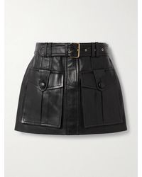 Balmain - Belted Paneled Leather Mini Skirt - Lyst