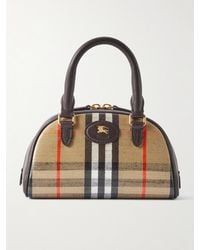 Burberry - Mini Leather-Trimmed Checked Coated-Canvas Tote - Lyst