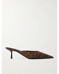 Saint Laurent - Barbara Mules Aus Twill Mit Spitzer Kappe Und Leopardenprint - Lyst