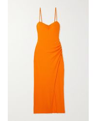 Reformation Formosa Ruched Ribbed Stretch- Lyocell Midi Dress - Orange