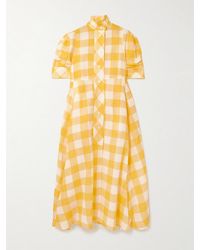 Thierry Colson - Venetia Midikleid Aus Einer Baumwoll-Leinenmischung Mit Gingham-Karo Und Rüschen - Lyst