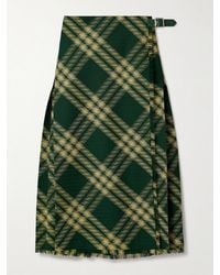 Burberry - Pleated Checked Wool Midi Wrap Skirt - Lyst