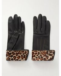Agnelle - Fannycalf Leopard-Print Calf Hair-Trimmed Leather Gloves - Lyst
