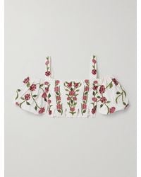 Agua Bendita - Época Cropped Cold-Shoulder Appliquéd Embroidered Linen Top - Lyst