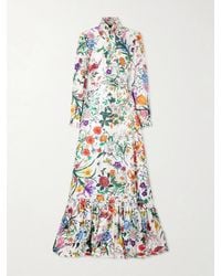 Gucci - Belted Tie-Detailed Pleated Floral-Print Silk-Twill Maxi Dress - Lyst