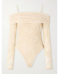Zimmermann - Off-The-Shoulder Ruched Jersey And Stretch-Lace Bodysuit - Lyst