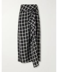 Erdem - Draped Checked Crinkled-Satin Midi Skirt - Lyst