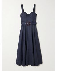 Cara Cara - Calypso Belted Shirred Pinstriped Wool-Blend Midi Dress - Lyst