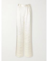 Self-Portrait - Pleated Satin Straight-Leg Pants - Lyst