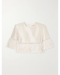 Heirlome - Matilde Crop Fringed-Trimmed Silk-Shantung Top - Lyst