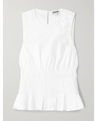 STAUD - Culver Shirred Cotton-Blend Poplin Peplum Top - Lyst