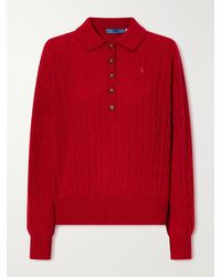 Polo Ralph Lauren - Logo-Embroidered Cable-Knit Wool And Cashmere-Blend Polo Sweater - Lyst