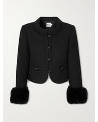 Self-Portrait - Cropped Plush-Trimmed Bouclé-Tweed Jacket - Lyst