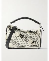 Loewe - Anni Albers Puzzle Kleine Schultertasche Aus Leder Und Jacquard Mit Fransen - Lyst