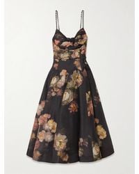 Zimmermann - Robe Midi En Lin Et Soie Mélangés À Découpe, Ornements Et Ceinture Hypnotic - Lyst