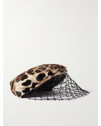 Dolce & Gabbana - Leopard-Print Goat Hair And Mesh Veiled Flat Cap - Lyst