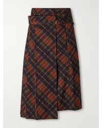 Dries Van Noten - Checked Pleated Cotton Midi Skirt - Lyst