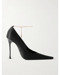 Saint Laurent - Régine Chain-Embellished Satin Point-Toe Pumps - Lyst