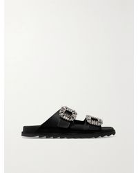 Roger Vivier - Slidy Viv Crystal-Embellished Leather Slides - Lyst