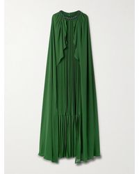 Self-Portrait - Cape-Effect Crystal-Embellished Plissé-Chiffon Gown - Lyst