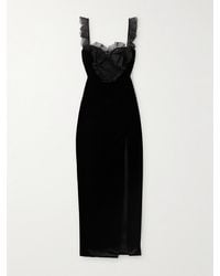 Alessandra Rich - Bow-Embellished Lace And Silk-Trimmed Velvet Gown - Lyst
