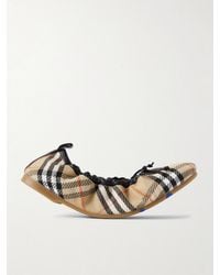 Burberry - Leather-Trimmed Checked Canvas Ballet Flats - Lyst