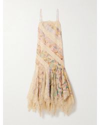 Zimmermann - Eden Asymmetric Pleated Cotton-Blend Lace And Printed Linen And Silk-Blend Dress - Lyst