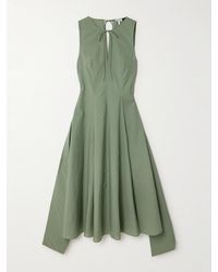 Loewe - Paula's Ibiza Tie-Detailed Belted Crinkled Cotton-Blend Poplin Midi Dress - Lyst