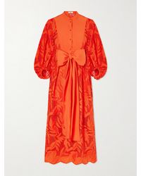 Erdem - Bow-Detailed Embroidered Poplin And Lace Midi Dress - Lyst