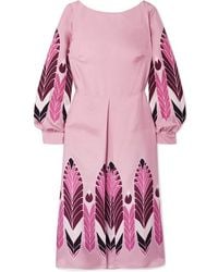 Valentino Midikleid Aus Bedrucktem Seiden-twill Mit Falte - Pink