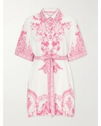 CAMILLA - Floral-Print Embellished Linen Mini Dress - Lyst
