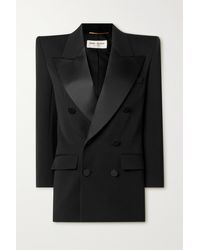 Sakkos und Anzugsjacken Saint Laurent Wolle Blazerkleid Aus Wolle in Schwarz Damen Bekleidung Jacken Blazer 