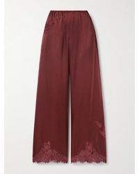 Doen - Lavon Hose Mit Weitem Bein Aus Seidensatin Mit Spitzenbesätzen - Lyst
