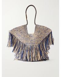 Zimmermann - Goldentime Fringed Leather And Fabric-Trimmed Raffia Medium Tote - Lyst